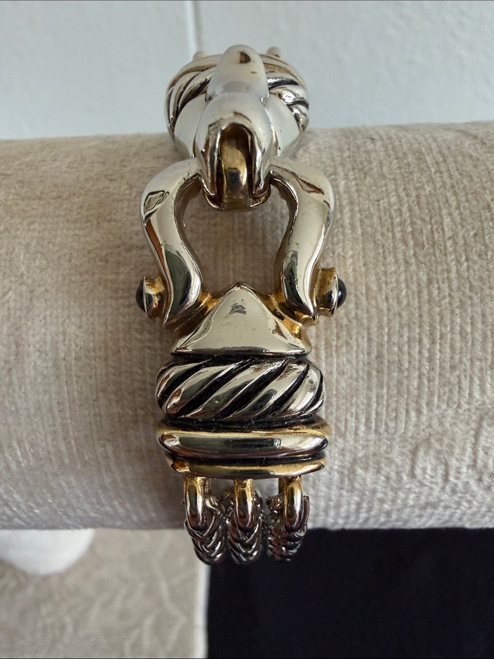 Two-Tone Sculpted Link Bracelet in Silver & Gold